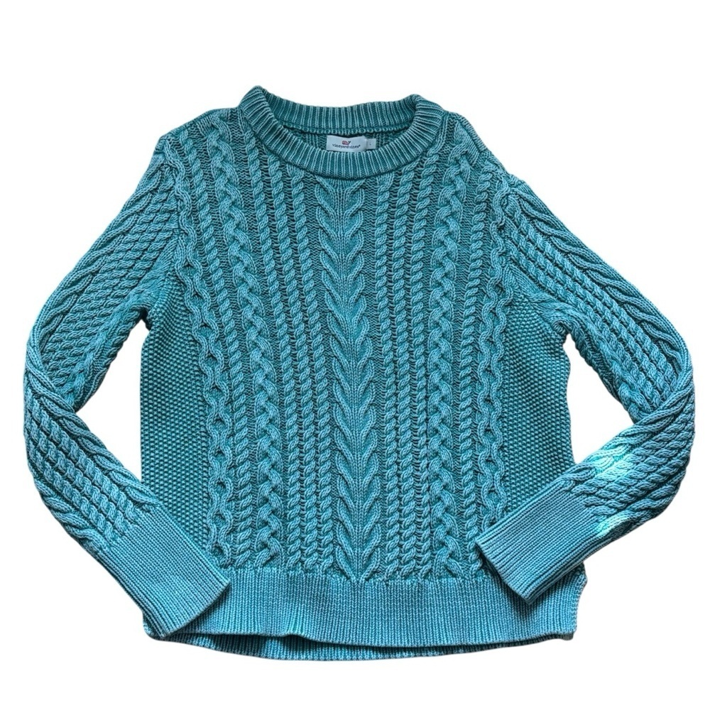 Vineyard Vines Cable Knit Sweater Womens Size Large Green Heavy Thick Winter - Picture 2 of 6